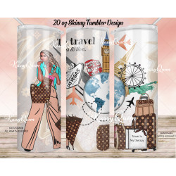 The World design 20oz skinny tumbler, Travel girl Tumbler wrap, Luxury Luggage, black girl tumbler digital wrap Kassyqueen Desig